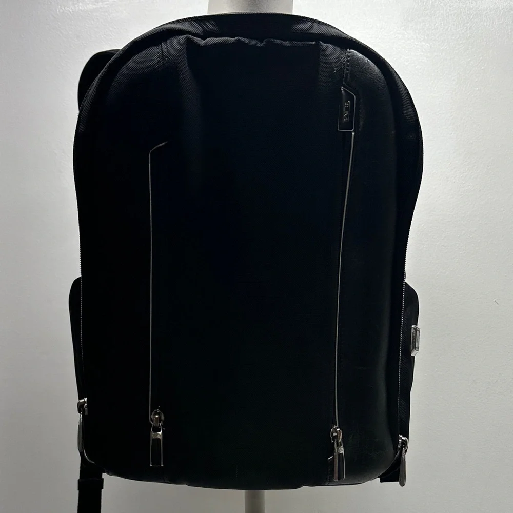 Tumi Arrive Logan Laptop Backpack Zip Rusksack Travel Bag Leather Nylon Black